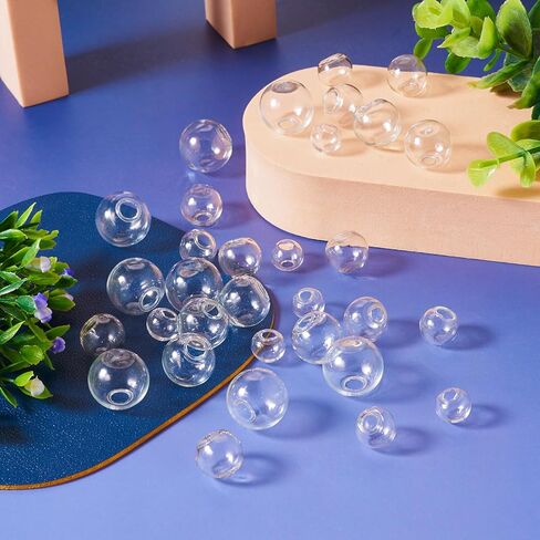 Beadthoven 100Pcs Round Clear Blown Glass Globe Beads 10/12/14/16/18mm Empty Wish Ball Bottles Mini Hollow Ball Charms for DIY Crafts Earrings Pendants Jewelry Making Lanyards Hanging Ornaments in Saudi Arabia