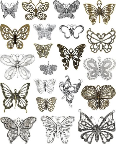 JIALEEY Big Butterfly Charms Pendants DIY for Necklace Bracelet Jewelry Making, 21 PCS Mixed Bronze and Silver Craft Supplies in Saudi Arabia