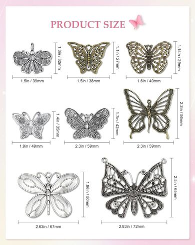 JIALEEY Big Butterfly Charms Pendants DIY for Necklace Bracelet Jewelry Making, 21 PCS Mixed Bronze and Silver Craft Supplies in Saudi Arabia