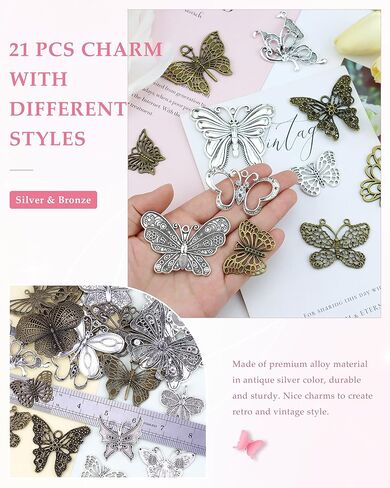 JIALEEY Big Butterfly Charms Pendants DIY for Necklace Bracelet Jewelry Making, 21 PCS Mixed Bronze and Silver Craft Supplies in Saudi Arabia