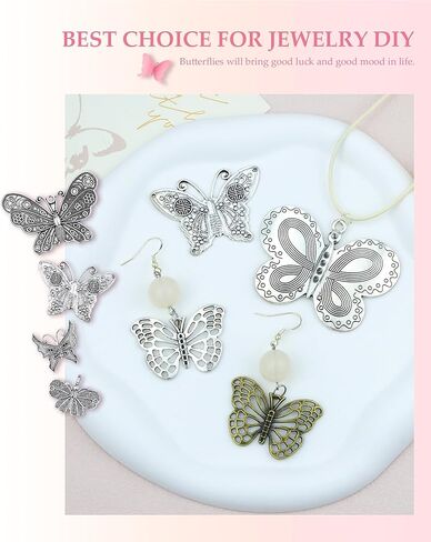 JIALEEY Big Butterfly Charms Pendants DIY for Necklace Bracelet Jewelry Making, 21 PCS Mixed Bronze and Silver Craft Supplies in Saudi Arabia