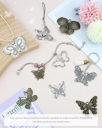 JIALEEY Big Butterfly Charms Pendants DIY for Necklace Bracelet Jewelry Making, 21 PCS Mixed Bronze and Silver Craft Supplies in Saudi Arabia