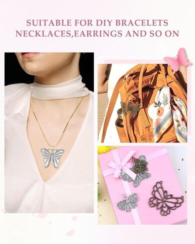JIALEEY Big Butterfly Charms Pendants DIY for Necklace Bracelet Jewelry Making, 21 PCS Mixed Bronze and Silver Craft Supplies in Saudi Arabia