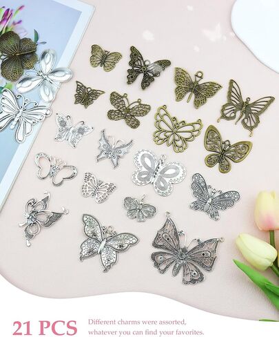JIALEEY Big Butterfly Charms Pendants DIY for Necklace Bracelet Jewelry Making, 21 PCS Mixed Bronze and Silver Craft Supplies in Saudi Arabia