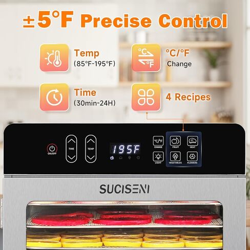 آلة تجفيف الطعام لـ Jerky 11ft²، 12 صينية 1000 واط مجفف من الفولاذ المقاوم للصدأ مع مؤقت 24 ساعة وتحكم في درجة الحرارة 195 درجة فهرنهايت، مجفف الطعام المجفف للحوم والفواكه والخضروات ومكافآت الكلاب in Kuwait