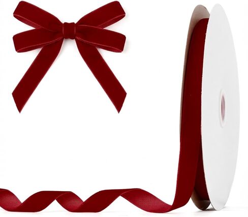 Burgundy Red Velvet Ribbon 3/8 Inch 25 Yard Ribbon for Gift Wrapping Farrisilk Thick Velvet Ribbons for Christmas Tree Crafts Red Bows for Choker Wedding Hair Bows Flower Home Decor Wreath DIY Wine in Kuwait