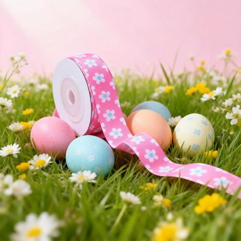 1 Roll 5 Yard Happy Easter Ribbon, Text Patterns Grosgrain Ribbon, Soft Natural Craft Fabric Decorative Wrapping for Wreath Gift Wrapping Spring Basket Decoration Sewing Supplies in Saudi Arabia