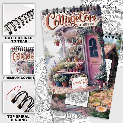كتاب تلوين حلزوني من NETHOUSE Cottagecore للاسترخاء وتخفيف التوتر للبالغين، 30 صفحة تلوين من الأكواخ الريفية الساحرة، ومروج الزهور البرية، والمشاعر السلمية، ومشاهد الطبيعة in Saudi Arabia