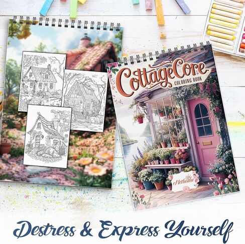 كتاب تلوين حلزوني من NETHOUSE Cottagecore للاسترخاء وتخفيف التوتر للبالغين، 30 صفحة تلوين من الأكواخ الريفية الساحرة، ومروج الزهور البرية، والمشاعر السلمية، ومشاهد الطبيعة in Saudi Arabia