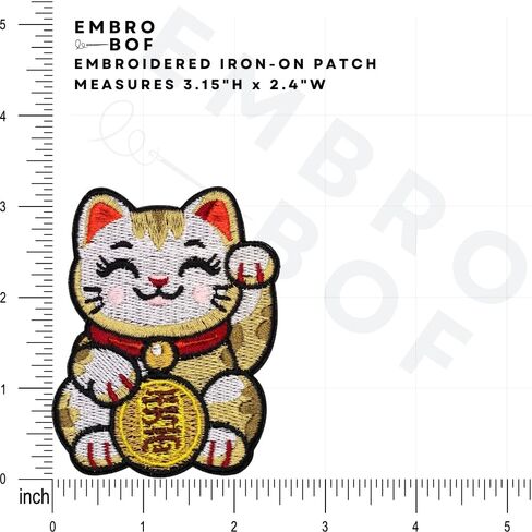 Maneki-Neko Lucky Cat Patch – 3.15 inches, Colorful Japanese Lucky Patch – Japanese Embroidered Fortunate Patches for Backpacks in Saudi Arabia