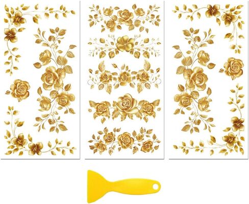 Peacoblue Rub on Transfer Decal Sticker for Furniture Craft Decor 6"x12" Golden Lace with Corner, 3Pcs Waterproof UV DTF Transfer for Drawer Dresser Glass Porcelain Wood Plastic Window in Saudi Arabia