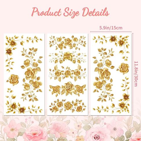 Peacoblue Rub on Transfer Decal Sticker for Furniture Craft Decor 6"x12" Golden Lace with Corner, 3Pcs Waterproof UV DTF Transfer for Drawer Dresser Glass Porcelain Wood Plastic Window in Saudi Arabia