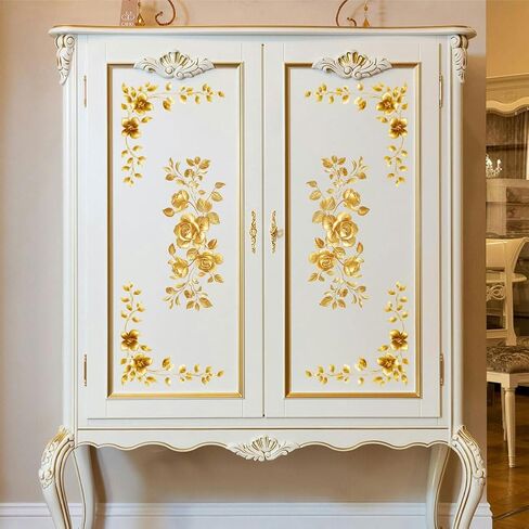 Peacoblue Rub on Transfer Decal Sticker for Furniture Craft Decor 6"x12" Golden Lace with Corner, 3Pcs Waterproof UV DTF Transfer for Drawer Dresser Glass Porcelain Wood Plastic Window in Saudi Arabia