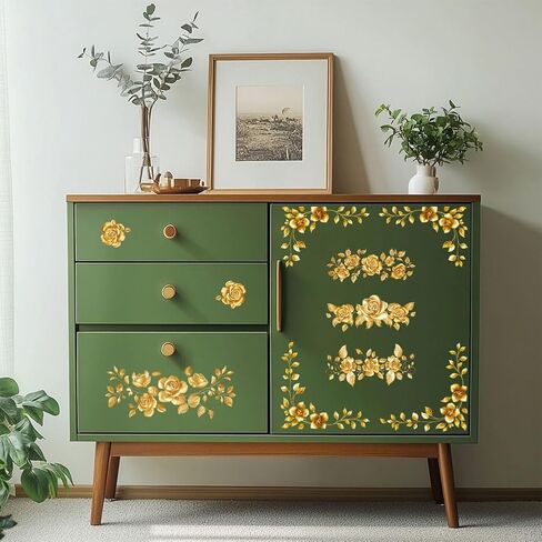 Peacoblue Rub on Transfer Decal Sticker for Furniture Craft Decor 6"x12" Golden Lace with Corner, 3Pcs Waterproof UV DTF Transfer for Drawer Dresser Glass Porcelain Wood Plastic Window in Saudi Arabia