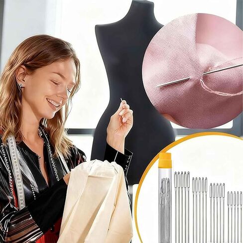 مجموعة إبر عين كبيرة مكونة من 25 قطعة بأحجام متعددة - 5 إبر خياطة بأحجام مختلفة مع خيطين وأنبوب تخزين بلاستيكي (طقم الخياطة) in Saudi Arabia