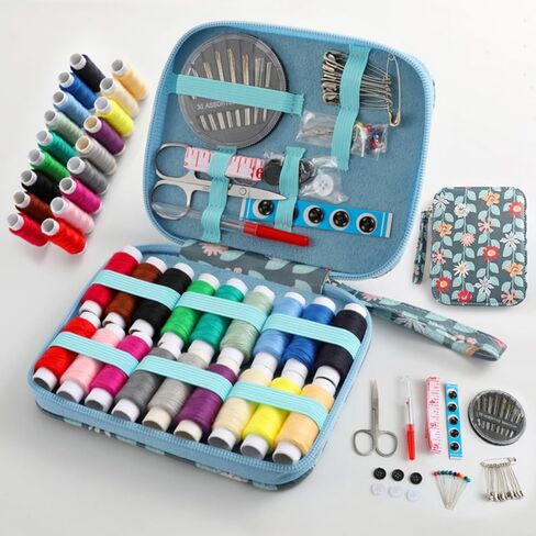 84pcs Sewing Kit with Case Portable Sewing Supplies for Home Traveler, Adults, Beginner, Emergency,Contains Thread, Scissors, Needles,Measuring Tape in Saudi Arabia
