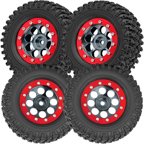 RC Aluminum 1.3" Beadlock Wheels Rims RC Truck Tires for 1/18 1/24 Trx4m SCX24 RC Crawler,1.3 RC Wheels RC Tires (4PCS),Titanium&Red in Saudi Arabia