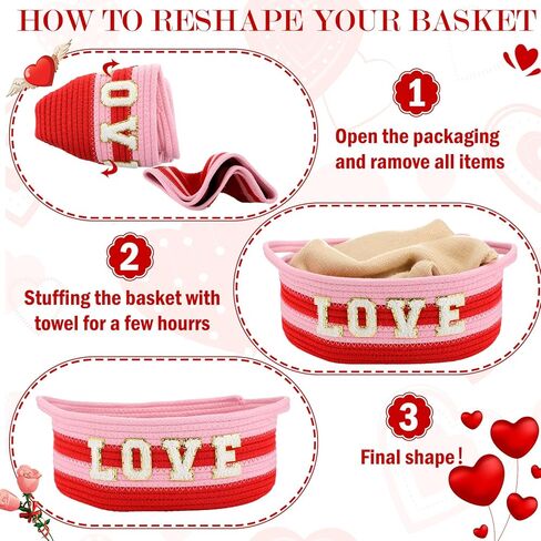 Pickmesh Valentine's Day Gift Basket Small Woven Basket with Gift Bags Tissue Paper Love Letters Bow Knot Clear Cellophane Bags Tags for Valentines Day Holiday Birthday Party Supplies in Saudi Arabia