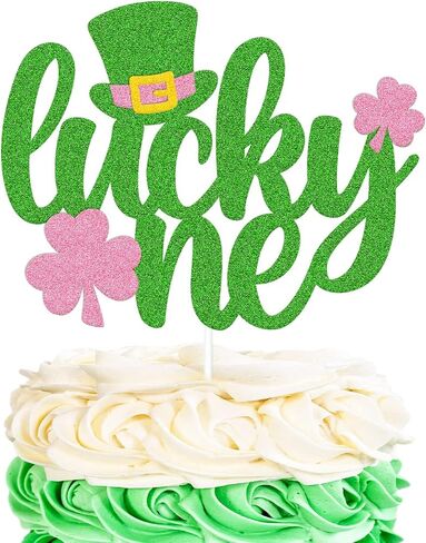 OKUSUN Lucky One Cake Topper St. Patrick 1st عيد ميلاد كعكة الديكور الحظ سحر Bday ديكور Luck One Cake Green Clover Shamrocks Theme استحمام الطفل لوازم الحفلات in Kuwait