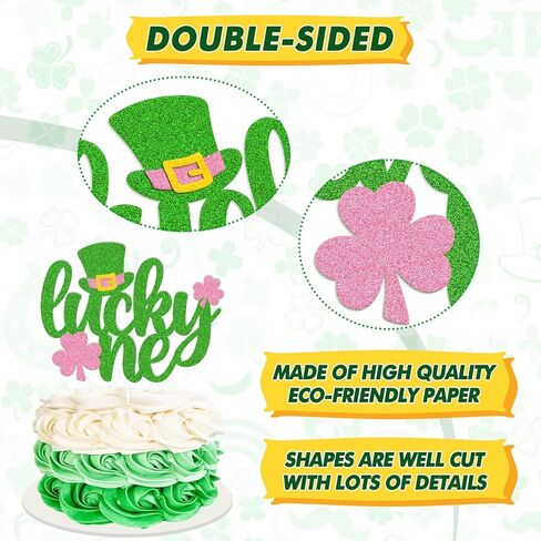 OKUSUN Lucky One Cake Topper St. Patrick 1st عيد ميلاد كعكة الديكور الحظ سحر Bday ديكور Luck One Cake Green Clover Shamrocks Theme استحمام الطفل لوازم الحفلات in Kuwait