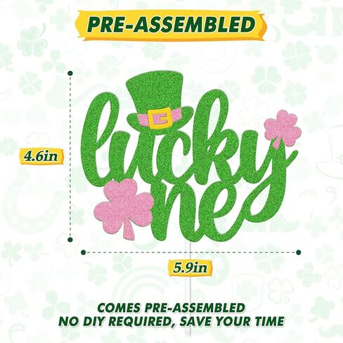OKUSUN Lucky One Cake Topper St. Patrick 1st عيد ميلاد كعكة الديكور الحظ سحر Bday ديكور Luck One Cake Green Clover Shamrocks Theme استحمام الطفل لوازم الحفلات in Kuwait