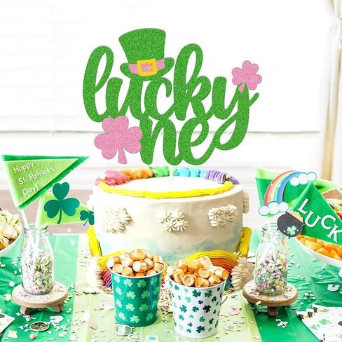 OKUSUN Lucky One Cake Topper St. Patrick 1st عيد ميلاد كعكة الديكور الحظ سحر Bday ديكور Luck One Cake Green Clover Shamrocks Theme استحمام الطفل لوازم الحفلات in Kuwait