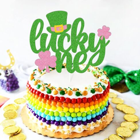 OKUSUN Lucky One Cake Topper St. Patrick 1st عيد ميلاد كعكة الديكور الحظ سحر Bday ديكور Luck One Cake Green Clover Shamrocks Theme استحمام الطفل لوازم الحفلات in Kuwait