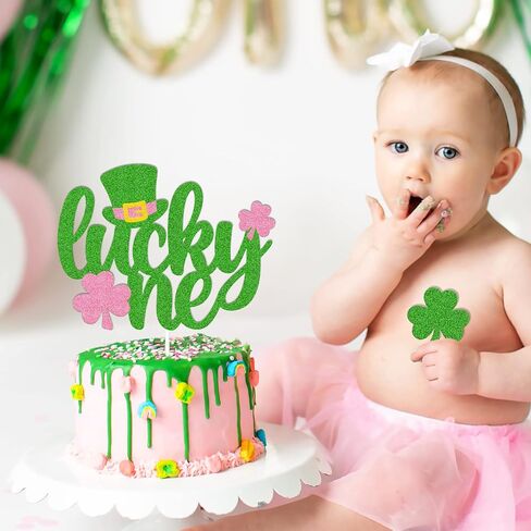 OKUSUN Lucky One Cake Topper St. Patrick 1st عيد ميلاد كعكة الديكور الحظ سحر Bday ديكور Luck One Cake Green Clover Shamrocks Theme استحمام الطفل لوازم الحفلات in Kuwait