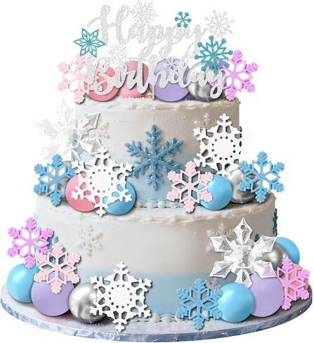 35 قطعة كعكة ندفة الثلج القبعات العالية حفلة عيد ميلاد لوازم الأزرق كرات كعكة ديكور الشتاء العجائب لوازم الحفلات استحمام الطفل المفضلة in Kuwait