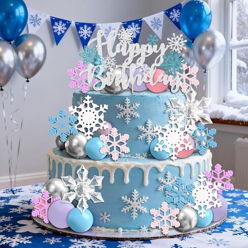 35 قطعة كعكة ندفة الثلج القبعات العالية حفلة عيد ميلاد لوازم الأزرق كرات كعكة ديكور الشتاء العجائب لوازم الحفلات استحمام الطفل المفضلة in Kuwait