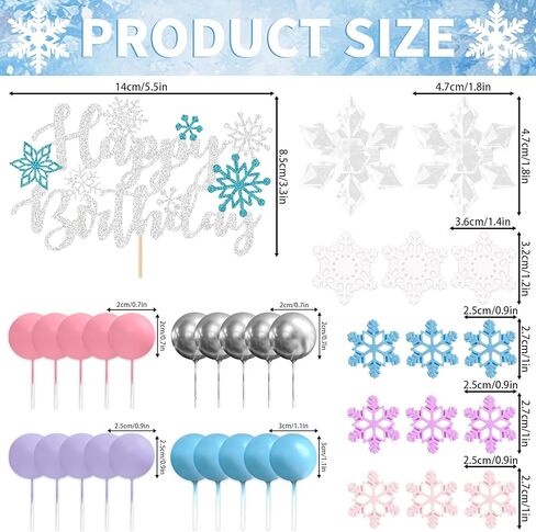 35 قطعة كعكة ندفة الثلج القبعات العالية حفلة عيد ميلاد لوازم الأزرق كرات كعكة ديكور الشتاء العجائب لوازم الحفلات استحمام الطفل المفضلة in Kuwait