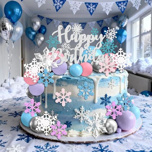 35 قطعة كعكة ندفة الثلج القبعات العالية حفلة عيد ميلاد لوازم الأزرق كرات كعكة ديكور الشتاء العجائب لوازم الحفلات استحمام الطفل المفضلة in Kuwait