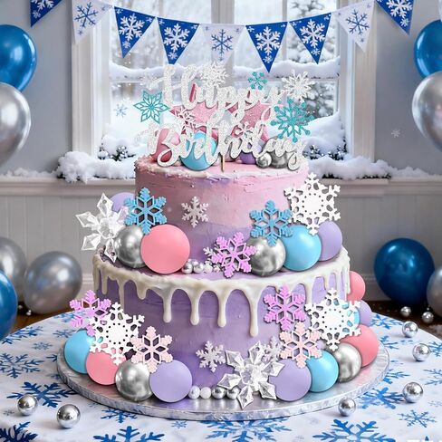 35 قطعة كعكة ندفة الثلج القبعات العالية حفلة عيد ميلاد لوازم الأزرق كرات كعكة ديكور الشتاء العجائب لوازم الحفلات استحمام الطفل المفضلة in Kuwait