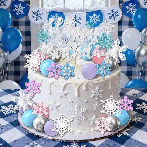 35 قطعة كعكة ندفة الثلج القبعات العالية حفلة عيد ميلاد لوازم الأزرق كرات كعكة ديكور الشتاء العجائب لوازم الحفلات استحمام الطفل المفضلة in Kuwait