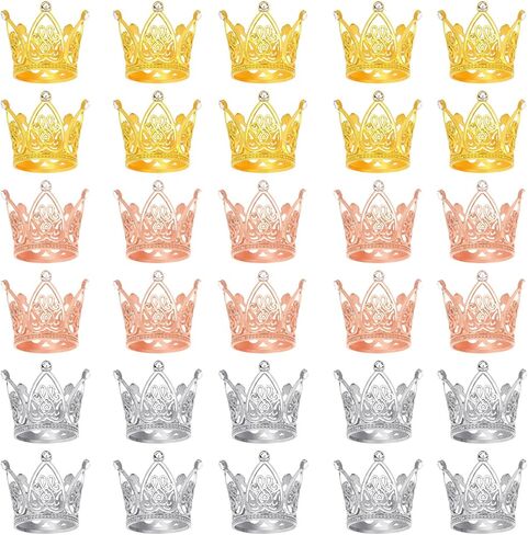 CIEHER 30PCS Mini Crowns for Flower Bouquets Crown Cake Topper Small Crystal Pearl Cupcake Toppers for Party Favors - 3 Colors in Saudi Arabia