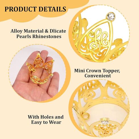 CIEHER 30PCS Mini Crowns for Flower Bouquets Crown Cake Topper Small Crystal Pearl Cupcake Toppers for Party Favors - 3 Colors in Saudi Arabia