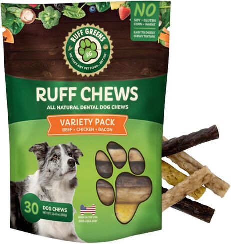 Ruff Greens Ruff Chews Variety Pack – 30 Count | Natural Digestible Rawhide Dog Treats with Vitamins, Minerals, Probiotics & Omega Oils | Dental Treats to Clean Teeth & Support Gut & Immune Health in Saudi Arabia