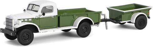 Greenlight 1/64 1950 Dodge Power Wagon مع مقطورة شحن 1/4 طن، أخضر وأبيض، سلسلة Hitch & Tow 32 32320-A in Kuwait