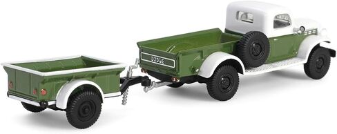 Greenlight 1/64 1950 Dodge Power Wagon مع مقطورة شحن 1/4 طن، أخضر وأبيض، سلسلة Hitch & Tow 32 32320-A in Kuwait