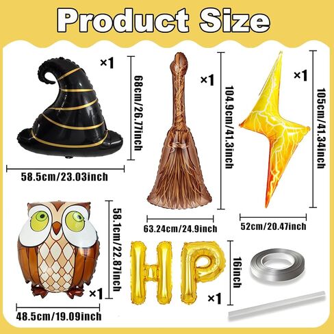 6pcs Magical Wizard Hat Balloons Hary Balloon Broom Balloons for Magic Themed Birthday Decorations Wizard Party Decor Magic Poter Decor Graduation Party Baby Shower Party Supplies in Saudi Arabia