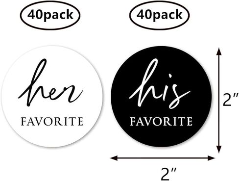 White Black His Her Favorite Stickers, 2 Inch Wedding Bridal Shower Party Favor Labels 80-Pack in Saudi Arabia