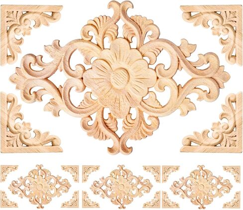 20pcs(4 Pack) Wood Appliques Decorative Carved Onlays, Wooden Carved Appliques DIY Decoration for Wood Furniture, Carving Decals for Wall Cupboard Door Bed Cabinet in Saudi Arabia