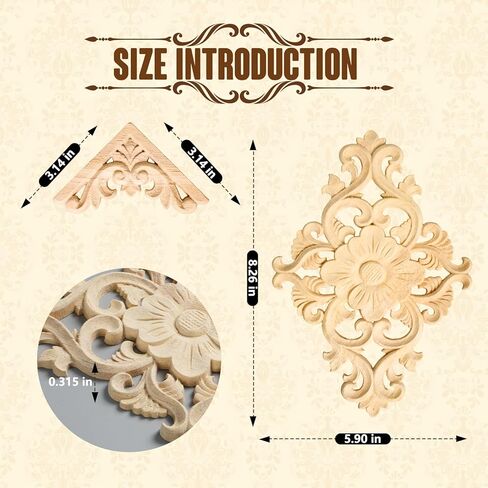 20pcs(4 Pack) Wood Appliques Decorative Carved Onlays, Wooden Carved Appliques DIY Decoration for Wood Furniture, Carving Decals for Wall Cupboard Door Bed Cabinet in Saudi Arabia