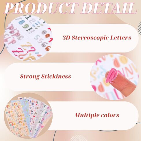 EORTA Scrapbooking Letter Stickers, 8 Sheets 3D Puffy Alphabet & Numbers Sticker Decor for Graduation Caps, Water Bottles, Teacher Supplies, DIY Crafts in Saudi Arabia