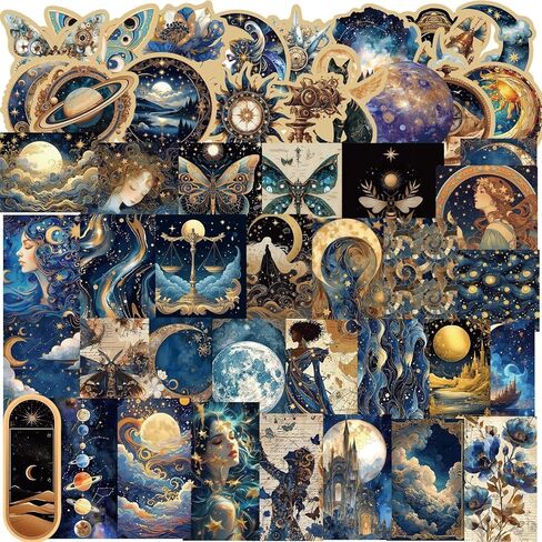 50Pcs Vintage Astronomy Stickers - Fantasy Planet Space Moon Celestial Decals for Notebooks, DIY Scrapbook Journal, Water Bottles, Cars, Luggage, Ideal for Party Holiday Decoration in Saudi Arabia