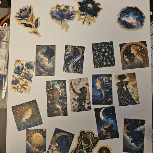 50Pcs Vintage Astronomy Stickers - Fantasy Planet Space Moon Celestial Decals for Notebooks, DIY Scrapbook Journal, Water Bottles, Cars, Luggage, Ideal for Party Holiday Decoration in Saudi Arabia