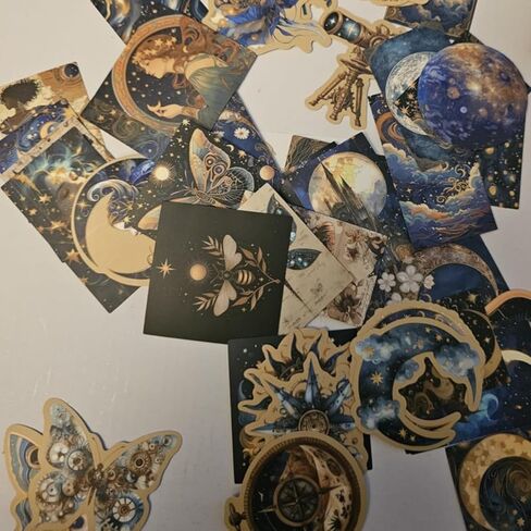 50Pcs Vintage Astronomy Stickers - Fantasy Planet Space Moon Celestial Decals for Notebooks, DIY Scrapbook Journal, Water Bottles, Cars, Luggage, Ideal for Party Holiday Decoration in Saudi Arabia
