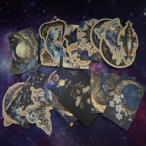 50Pcs Vintage Astronomy Stickers - Fantasy Planet Space Moon Celestial Decals for Notebooks, DIY Scrapbook Journal, Water Bottles, Cars, Luggage, Ideal for Party Holiday Decoration in Saudi Arabia