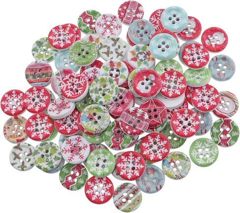 100PCS 15mm Christmas Wooden Buttons Flat Bottomed Button Sewing for Craft DIY Decoration Halloween Costumes Card in Saudi Arabia