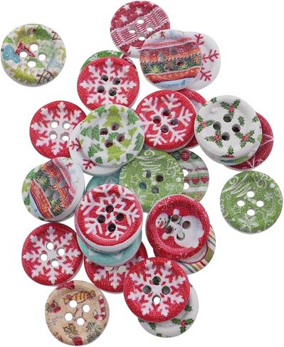 100PCS 15mm Christmas Wooden Buttons Flat Bottomed Button Sewing for Craft DIY Decoration Halloween Costumes Card in Saudi Arabia